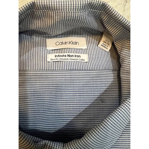 Calvin Klein Men’s Blue Checked Dress Shirt - Picture 4 of 4